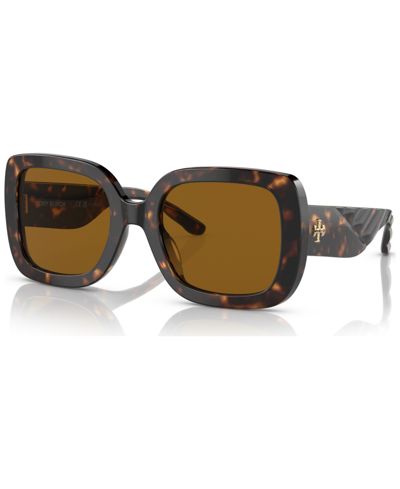 Tory Burch Golden Rim Gradient Square Acetate Sunglasses In Dark Tortoise