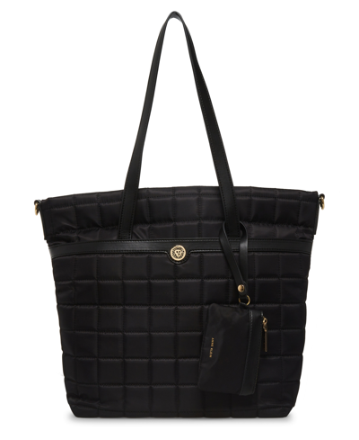 Anne Klein Women's Quilted Nylon Kiss Magnetic Snap Tote Bag In Black