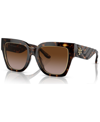 Tory Burch Golden Rim Gradient Square Acetate Sunglasses In Dark Tortoise