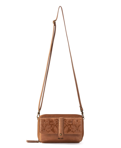 The Sak Sequoia Leather Smartphone Convertible Crossbody Wallet In Tobacco Floral Emboss
