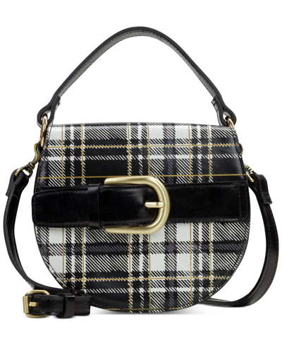 Patricia Nash Annfield Plaid-printed Leather Crossbody In Black And White Plaid