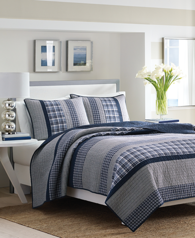 Nautica Adelson Cotton Reversible Quilt, Full/queen In Navy