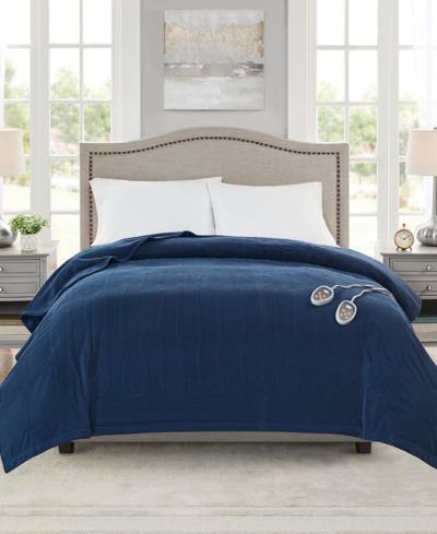 Beautyrest Knit Micro-fleece Twin Electric Blanket Bedding In Navy