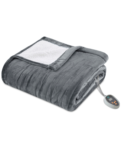 Sleep Philosophy True North By  Ultra-soft Electric Reversible Plush To Berber Blanket, Twin Bedding In Grey