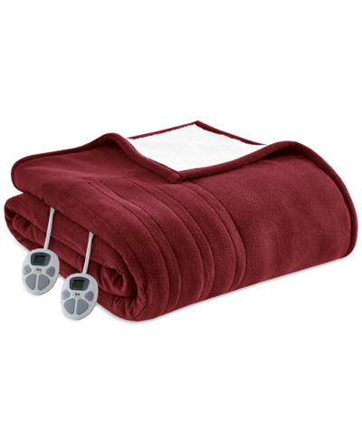 Serta Electric Reversible Fleece To Sherpa Blanket, Twin In Burgundy