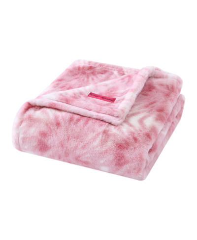 Betsey Johnson Fireworks Tie Dye Faux Fur Throw Blanket, 60" X 50" Bedding In Pink
