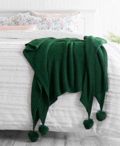 Martha Stewart Collection Collection Pom Pom Solid Throw, 50" X 70" In Green