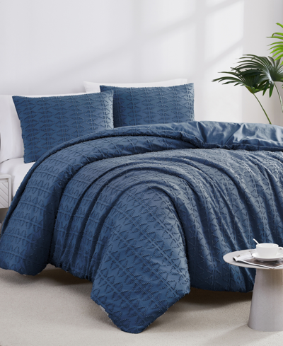 Southshore Fine Linens Dhara 3 Piece Textured Duvet Cover Set, King/california King In Navy Blue