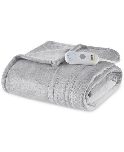 Serta Plush Heated Throw Bedding In Light Grey