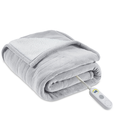 Serta Fleece To Sherpa Heated Throw Bedding In Light Grey