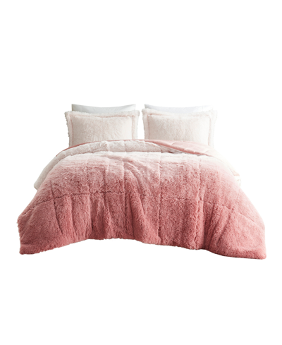 Intelligent Design Brielle Ombre Shaggy Faux Fur 3-pc. Comforter Set, King/california King In Blush