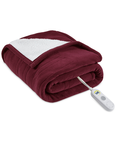 Serta Fleece To Sherpa Heated Throw Bedding In Burgundy