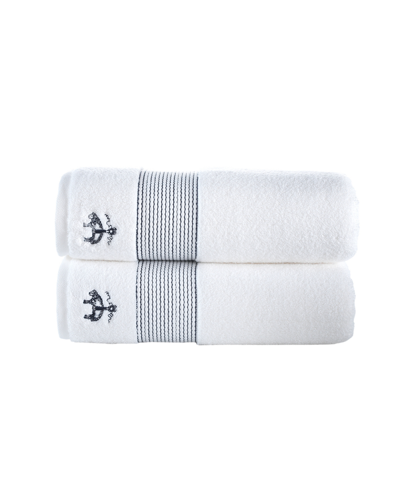 Brooks Brothers Rope Stripe Border 2 Piece Turkish Cotton Bath Towel Set Bedding In Navy