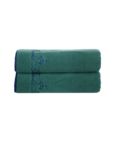 Brooks Brothers Contrast Frame 2 Piece Turkish Cotton Bath Towel Set Bedding In Deep Jungle