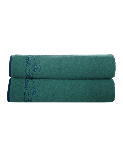 Brooks Brothers Contrast Frame 2 Piece Turkish Cotton Bath Sheet Set Bedding In Deep Jungle