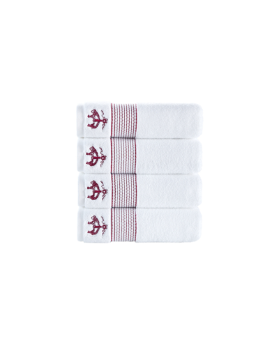 Brooks Brothers Rope Stripe Border 4 Piece Turkish Cotton Hand Towel Set Bedding In Scarlet Sage