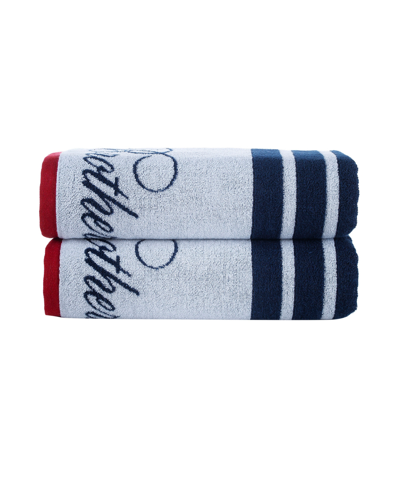 Brooks Brothers Nautical Blanket Stripe 2 Piece Turkish Cotton Bath Towel Set In White