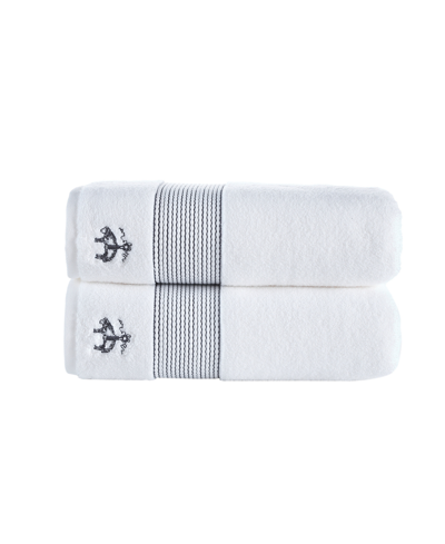 Brooks Brothers Rope Stripe Border 2 Piece Turkish Cotton Bath Towel Set Bedding In Silver