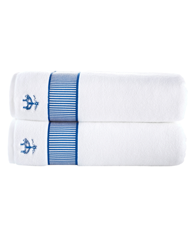 Brooks Brothers Fancy Border 2 Piece Turkish Cotton Bath Sheet Set Bedding In Royal Blue