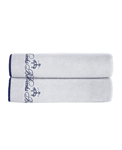 Brooks Brothers Contrast Frame 2 Piece Turkish Cotton Bath Sheet Set Bedding In Silver-tone