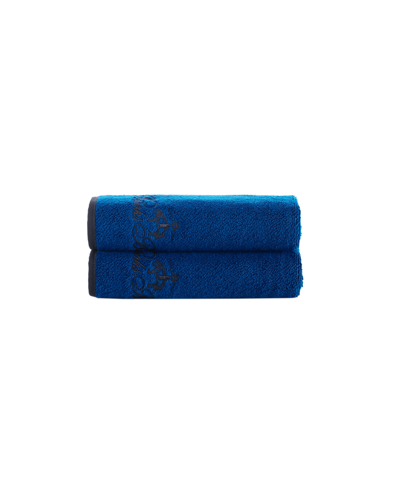 Brooks Brothers Contrast Frame 2 Piece Turkish Cotton Hand Towel Set Bedding In Royal Blue
