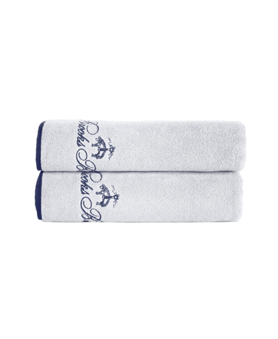 Brooks Brothers Contrast Frame 2 Piece Turkish Cotton Bath Towel Set Bedding In Silver-tone