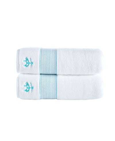 Brooks Brothers Rope Stripe Border 2 Piece Turkish Cotton Bath Towel Set Bedding In Sea Glass