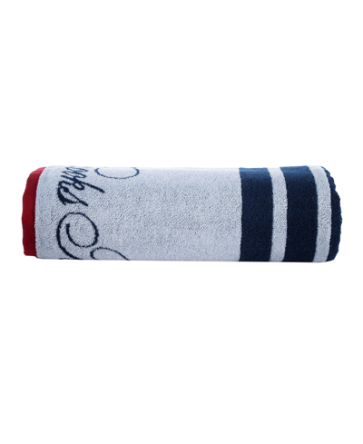 Brooks Brothers Nautical Blanket Stripe 67" X 35" Turkish Cotton Bath Sheet In White