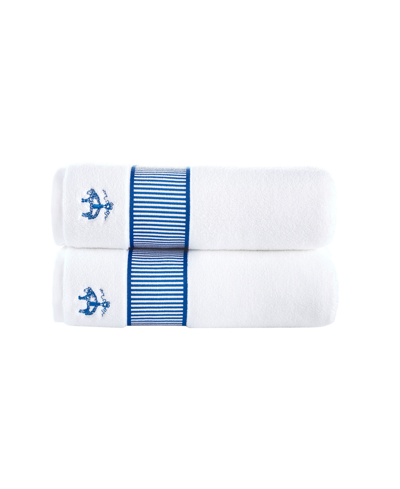 Brooks Brothers Fancy Border 2 Piece Turkish Cotton Bath Towel Set Bedding In Royal Blue