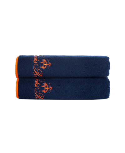 Brooks Brothers Contrast Frame 2 Piece Turkish Cotton Bath Towel Set Bedding In Navy