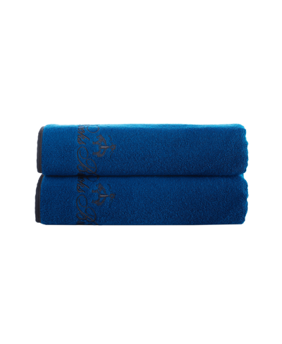 Brooks Brothers Contrast Frame 2 Piece Turkish Cotton Bath Towel Set Bedding In Royal Blue