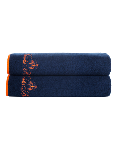 Brooks Brothers Contrast Frame 2 Piece Turkish Cotton Bath Sheet Set Bedding In Navy