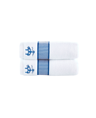 Brooks Brothers Fancy Border 2 Piece Turkish Cotton Hand Towel Set Bedding In Royal Blue