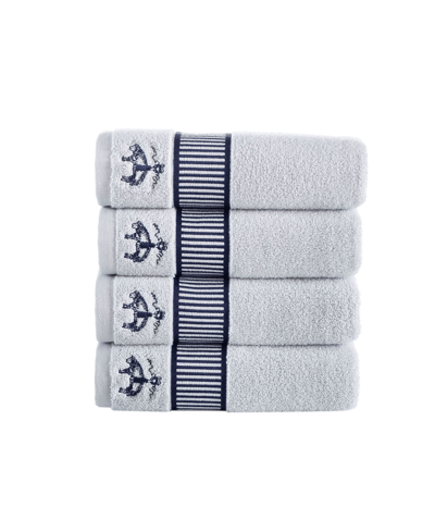 Brooks Brothers Fancy Border 4 Piece Turkish Cotton Hand Towel Set Bedding In Silver-tone