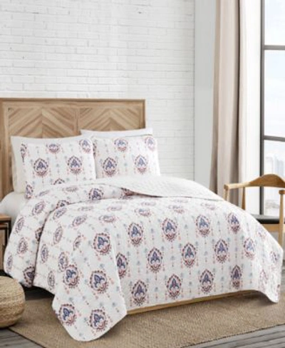 Lucky Brand Paisley Ikat 3 Piece Quilt Set Bedding In Brown Blue White