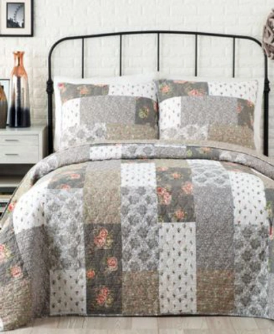 Jessica Simpson Floribunda Reversible Cotton Quilts Bedding In Grey