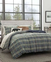 Eddie Bauer Rugged Plaid Navy Microsuede Down Alt Reversible Comforter Set, Full/queen Bedding In Multi Navy