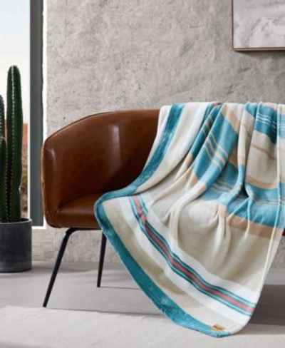 Wrangler Modern Serape Stripe Ultra Soft Plush Blanket Collection Bedding In Muted Turquoise