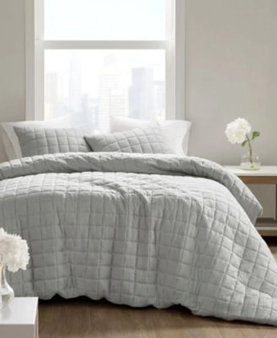 Natori N  Cocoon Quilt Top Comforter Mini Set Collection Bedding In Gray