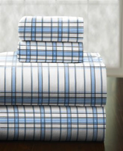 Pointehaven Heavy Weight Cotton Flannel Sheet Set Bedding In Blue Plaid