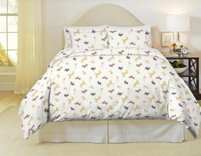 Pointehaven Winter Dogs Print Heavy Weight Cotton Flannel Duvet Set Bedding