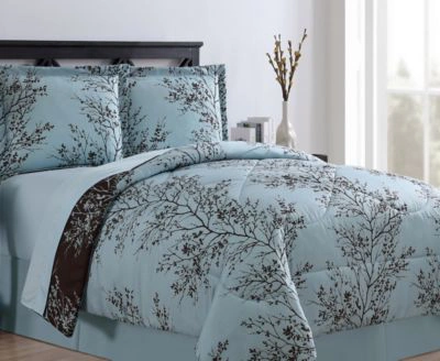 Vcny Home Blue Chocolate Leaf Comforter Set Collection Bedding
