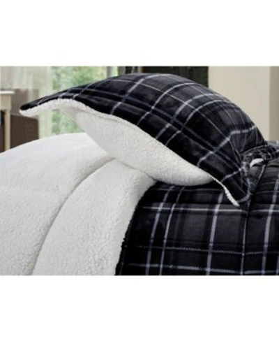 Elegant Comfort Plaid Micromink Sherpa Reversible Down Alternative Microsuede Comforter Sets Bedding In Navy