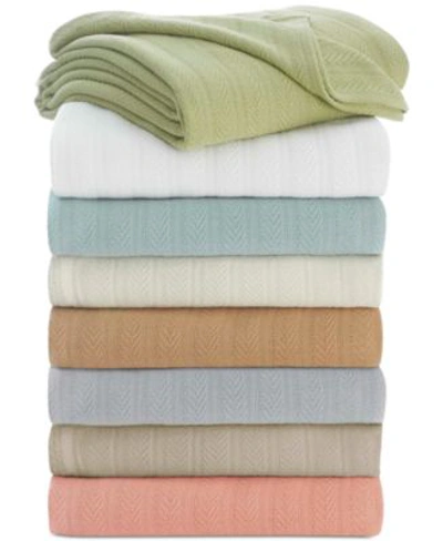 Vellux Cotton Textured Chevron Woven Blankets Bedding In Ecru
