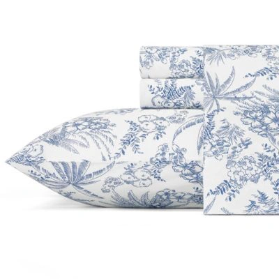 Tommy Bahama Home Tommy Bahama Pen Ink Palm King Sheet Set Bedding In Dark Blue