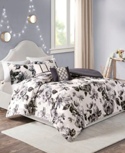 Intelligent Design Dorsey Floral Print Duvet Cover Sets Bedding In Black,white