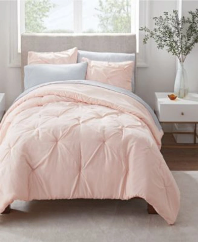 Serta Simply Clean Antimicrobial Pleated 7 Pc. Comforter Sets Bedding In Pink