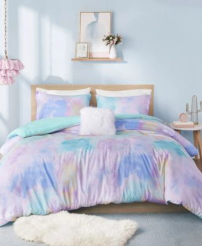 Intelligent Design Cassiopeia Watercolor Tie Dye Printed Duvet Cover Set Collection Bedding In Aqua