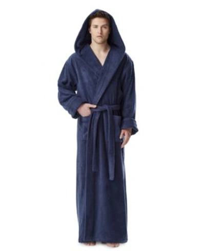Arus Mens Thick Full Ankle Length Hooded Turkish Cotton Bathrobe Bedding In Brown