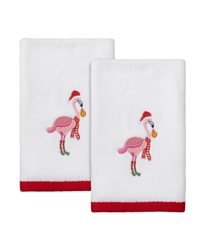 Avanti Flamingo Jingle 2 Pack Fingertip Towel Bedding In White